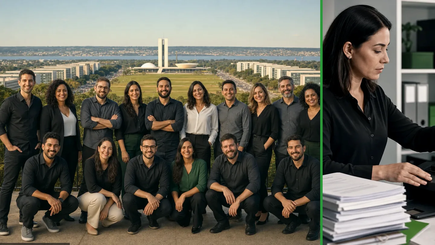 Profissional organizando documentos físicos e digitais em uma rotina de gestão documental, ilustração do artigo sobre arquivo nacional: função, acervo e orientação arquivística