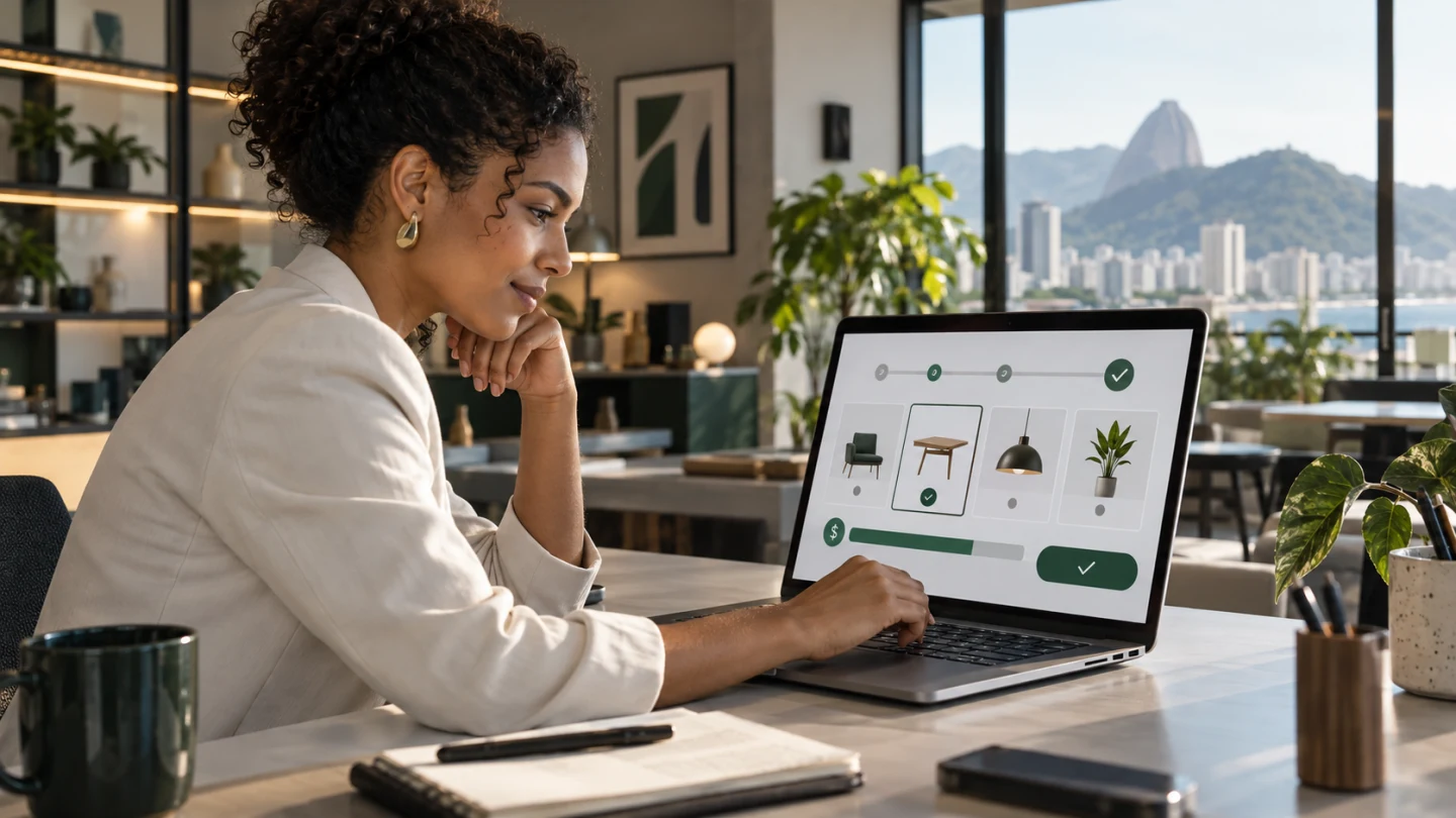 Profissional revisando uma recomendação de compra assistida por inteligência artificial