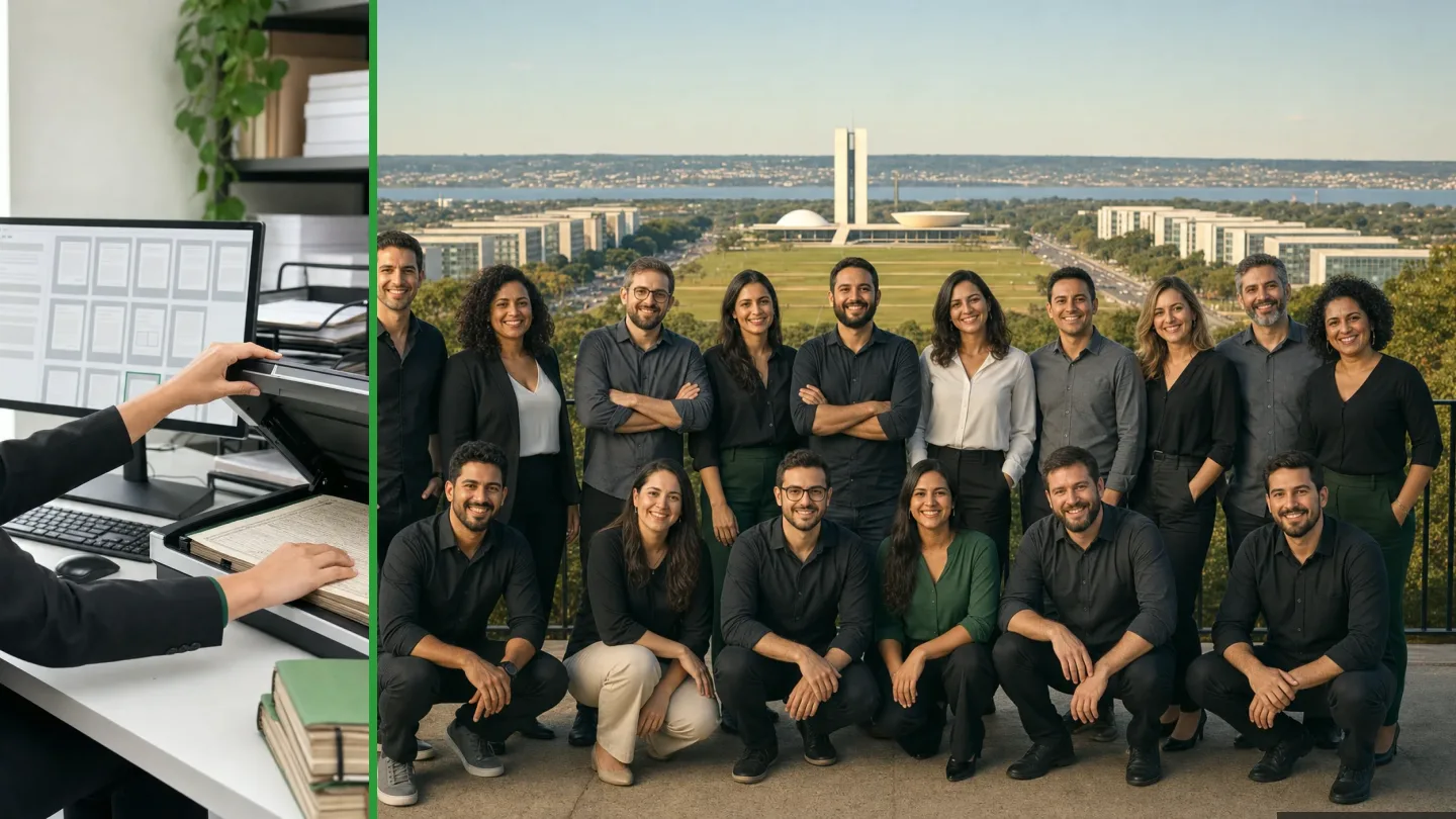 Profissional organizando documentos físicos e digitais em uma rotina de gestão documental, ilustração do artigo sobre arquivo permanente