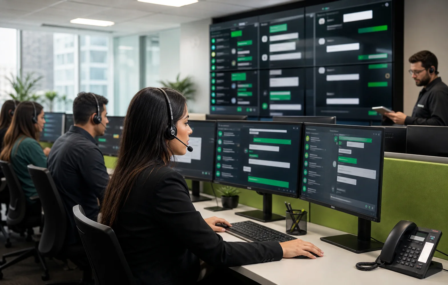 Equipe coordenando atendimentos digitais em múltiplos canais