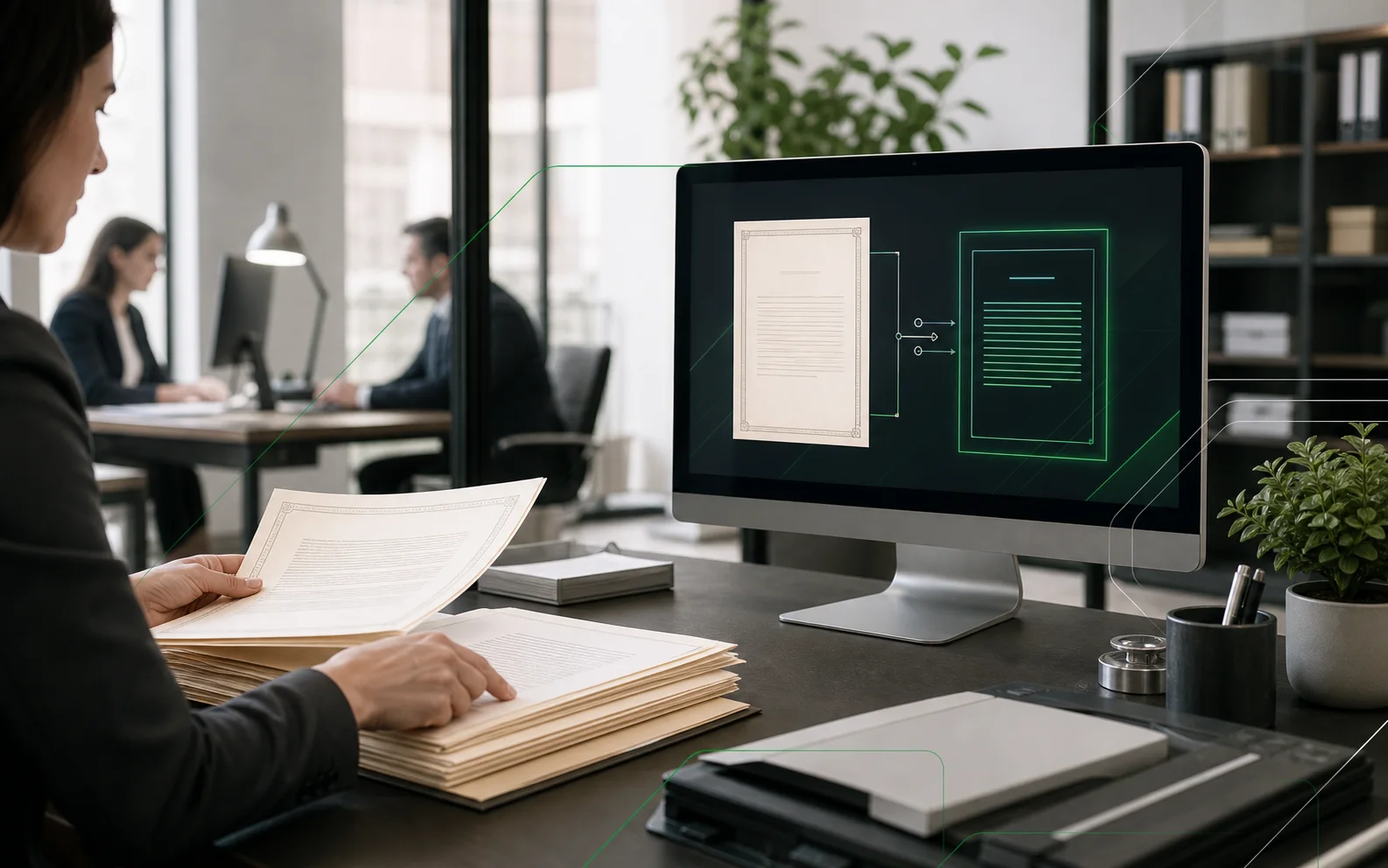 Operação de cartório transformando documentos físicos em fluxos digitais